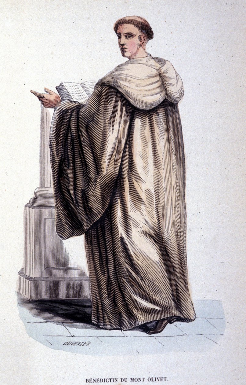 Benedictijn van de Mont Olivet. Gravure uit een album over religieuze orden, Parijs door Unknown artist