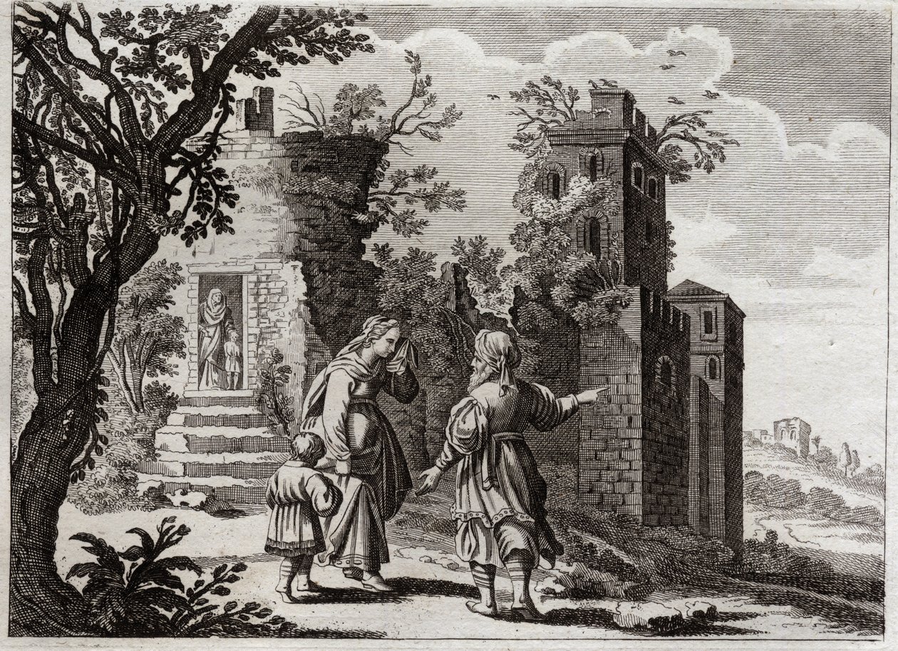 Bijbel van Royaumont, Oude Testament: Ismael jagen. Toen Sarah zag dat Ismael de zoon van Agar (Hagar) de kleine Isaac slecht behandelde, vroeg ze Abraham om haar terug te sturen met haar zoon, zodat Isaac de enige erfgenaam zou zijn volgens de beloften va door Unknown artist