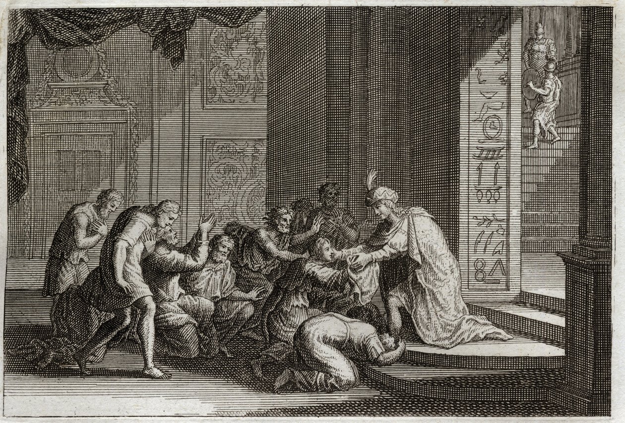 Bijbel van Royaumont, Oude Testament: Jozef wordt herkend door zijn broers. Illustratie uit 1811. door Unknown artist