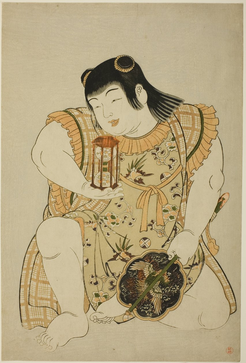 Jongen met zandloper en Chinese waaier door Unknown artist