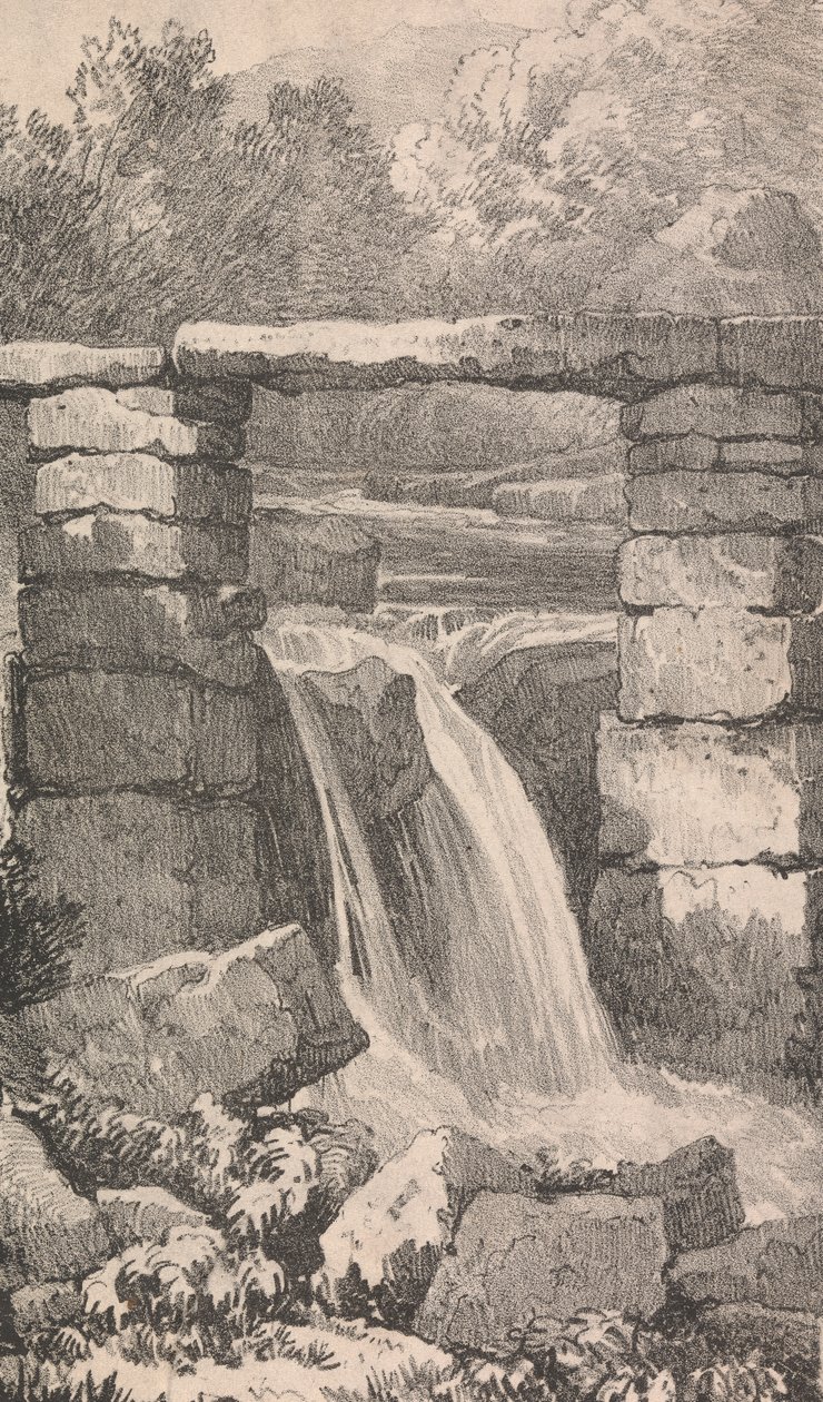 Brug over waterval door Unknown artist