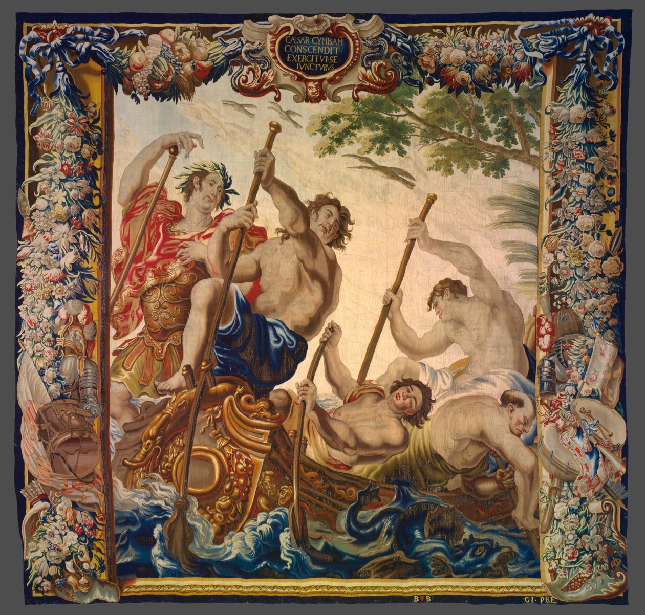 Caesar gaat aan boord per boot om zich bij zijn leger te voegen uit Het verhaal van Caesar en Cleopatra door Unknown artist