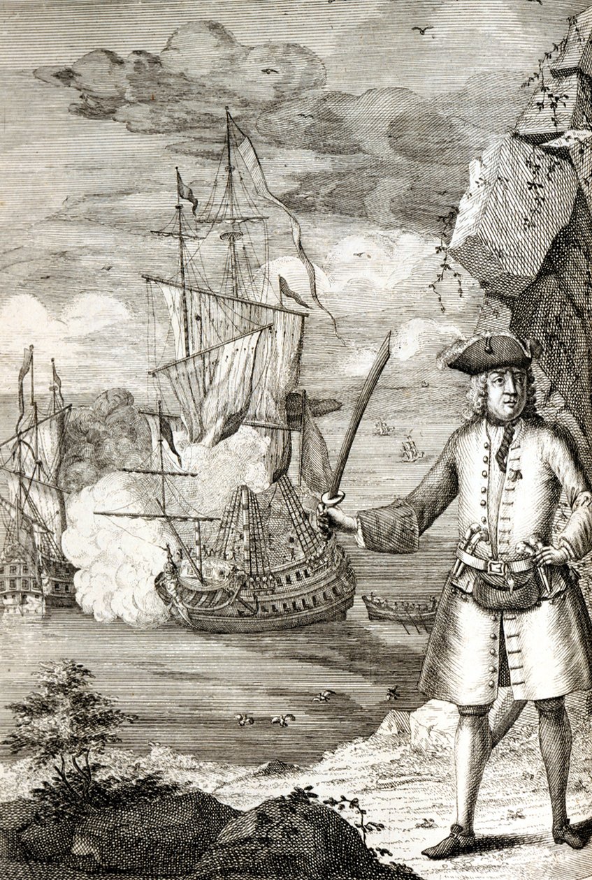 Kapitein Henry Avery neemt een van de schepen van de Grote Moghul door Unknown artist