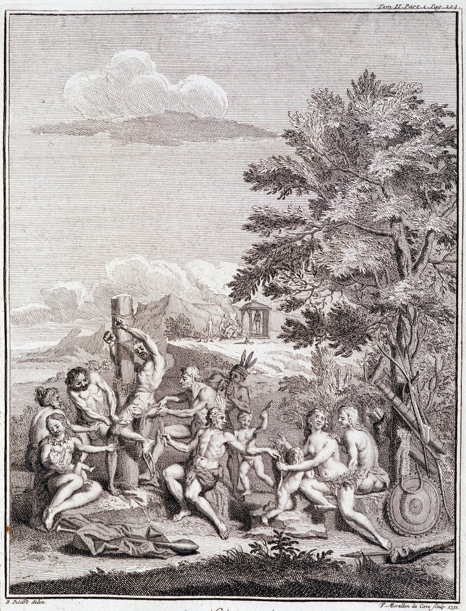 Gevangenen geofferd door de Antis, in Peru - in "Historische Reis door Zuid-Amerika in opdracht van de Koning van Spanje" door Don Georges Juan & Don Antoine de Ulloa, T.II, ed. Jombert, Librairie du Roi, Parijs door Unknown artist