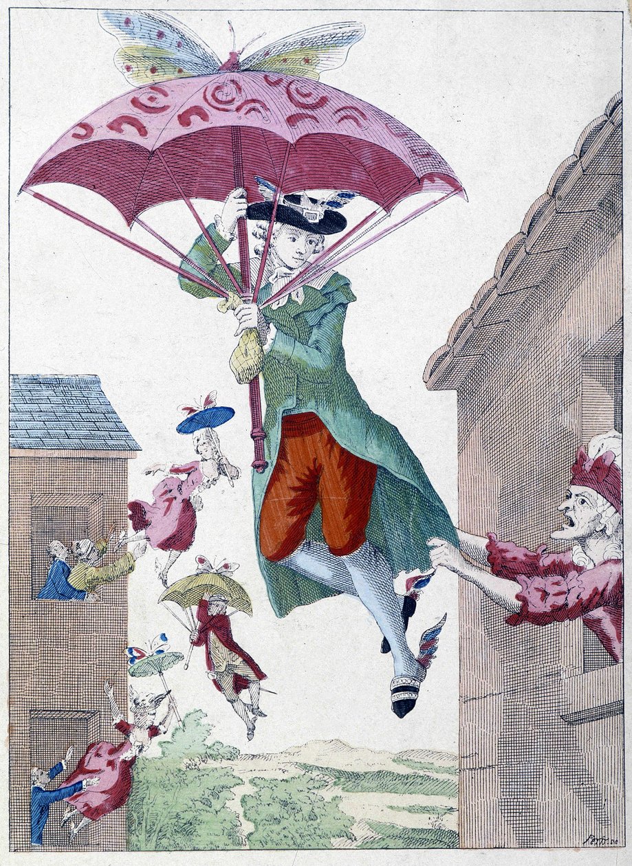 Cartoon over het idee om weg te vliegen door Unknown artist