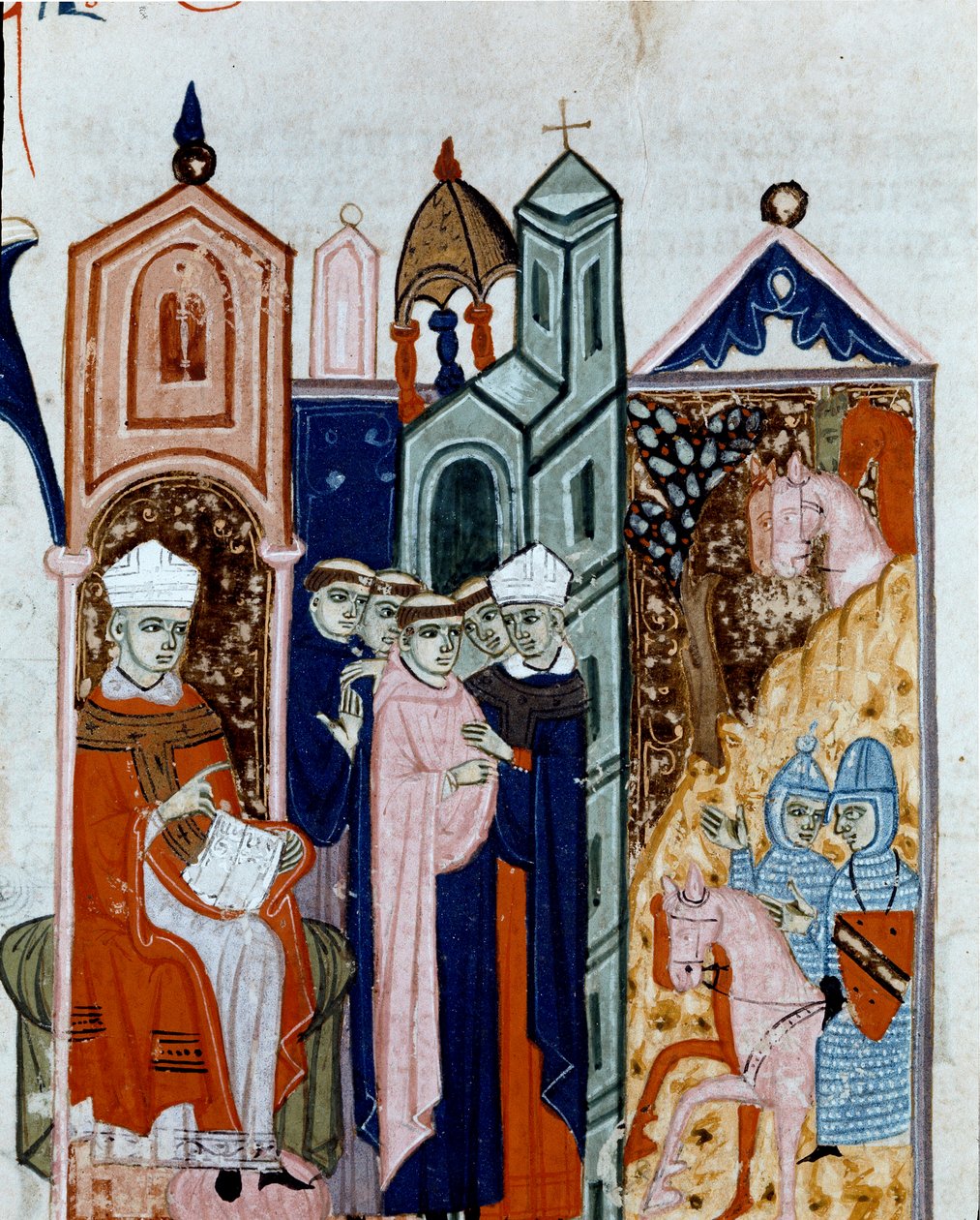 Ceremonie van het aannemen van het habijt van een miniatuurmonnik uit "Decretum Gratiani" daterend uit 1140 en regelend de wetten en canons van de Rooms-Katholieke Kerk. 14e eeuw Cesena, Biblioteca Malatestiana door Unknown artist