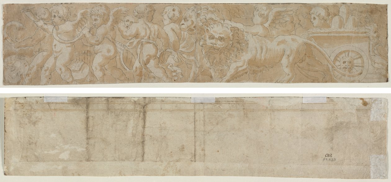 Wagen Getrokken door Leeuwen met Amorini (recto) door Unknown artist