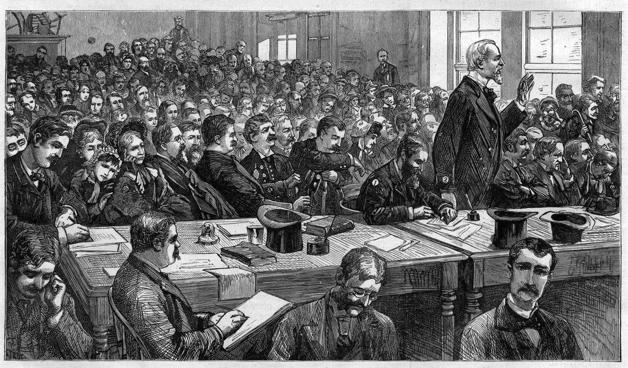Charles Julius Guiteau (1841-1882), moordenaar van de Amerikaanse president James Abram Garfield (1831-1881), tijdens het proces in 1881, Verenigde Staten door Unknown artist