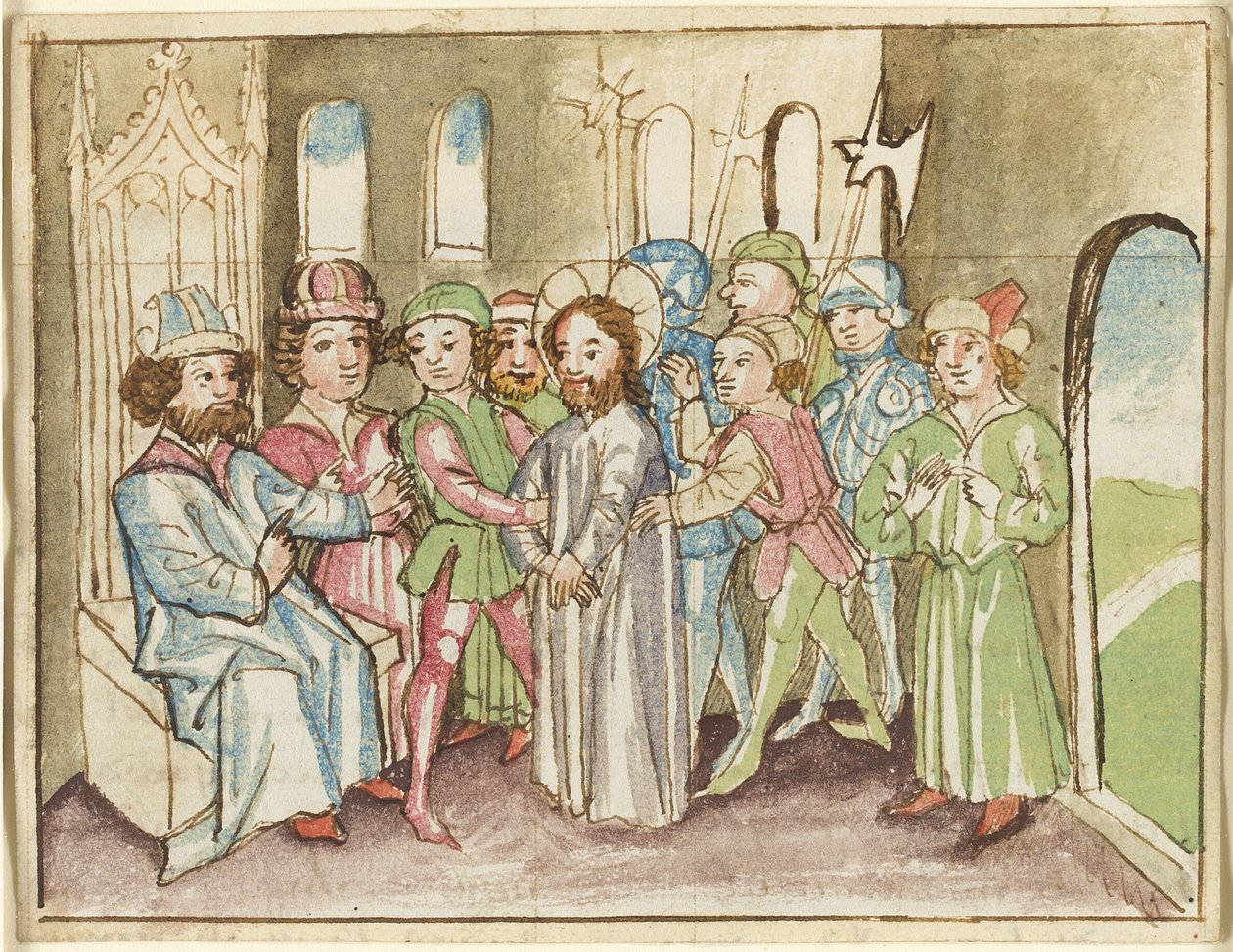 Christus voor de hogepriester Annas, uit een Plenarium door Unknown artist