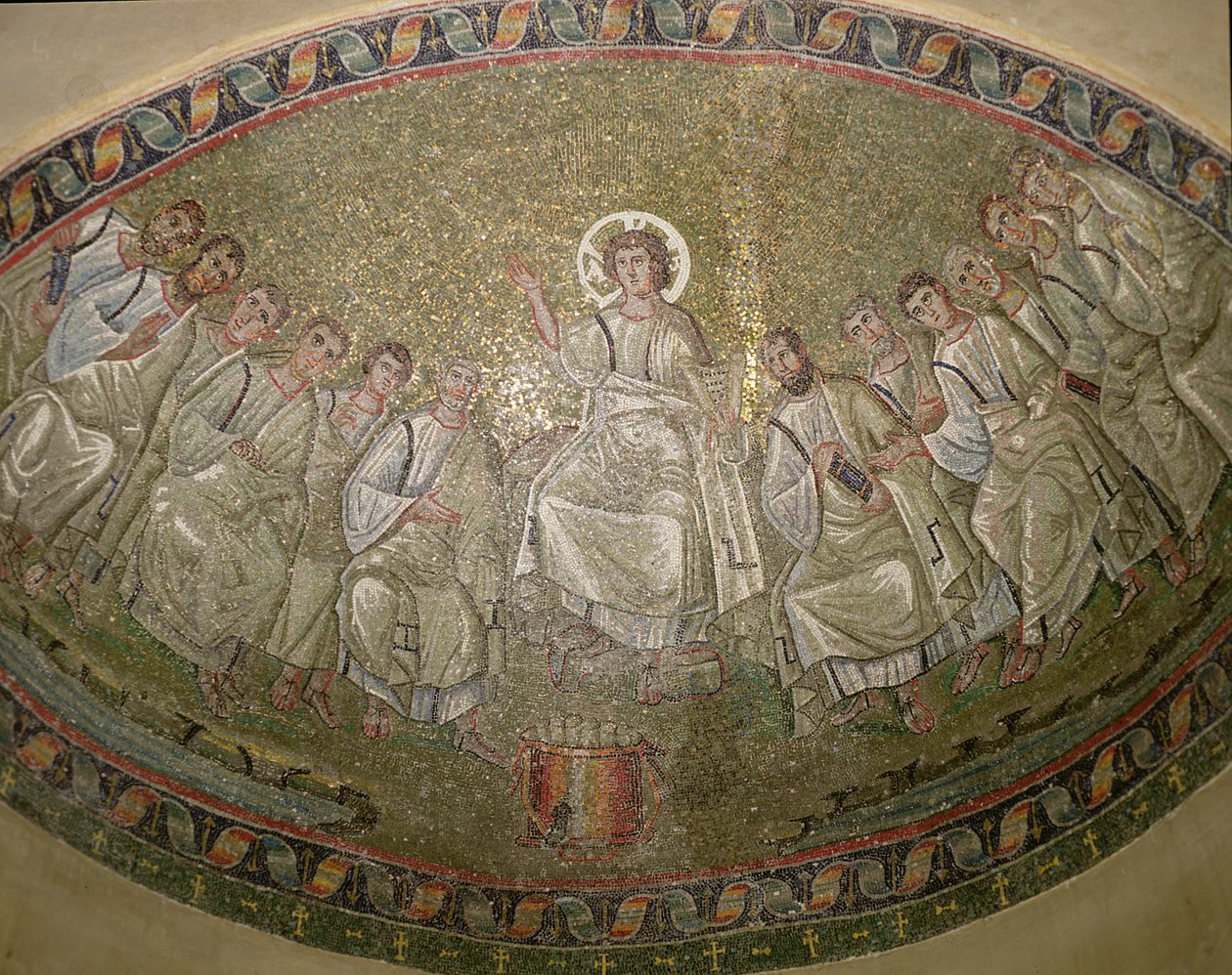 Christus de Wetgever, Tronend met de Apostelen, San Lorenzo Maggiore, Milaan (mozaïek) door Unknown artist
