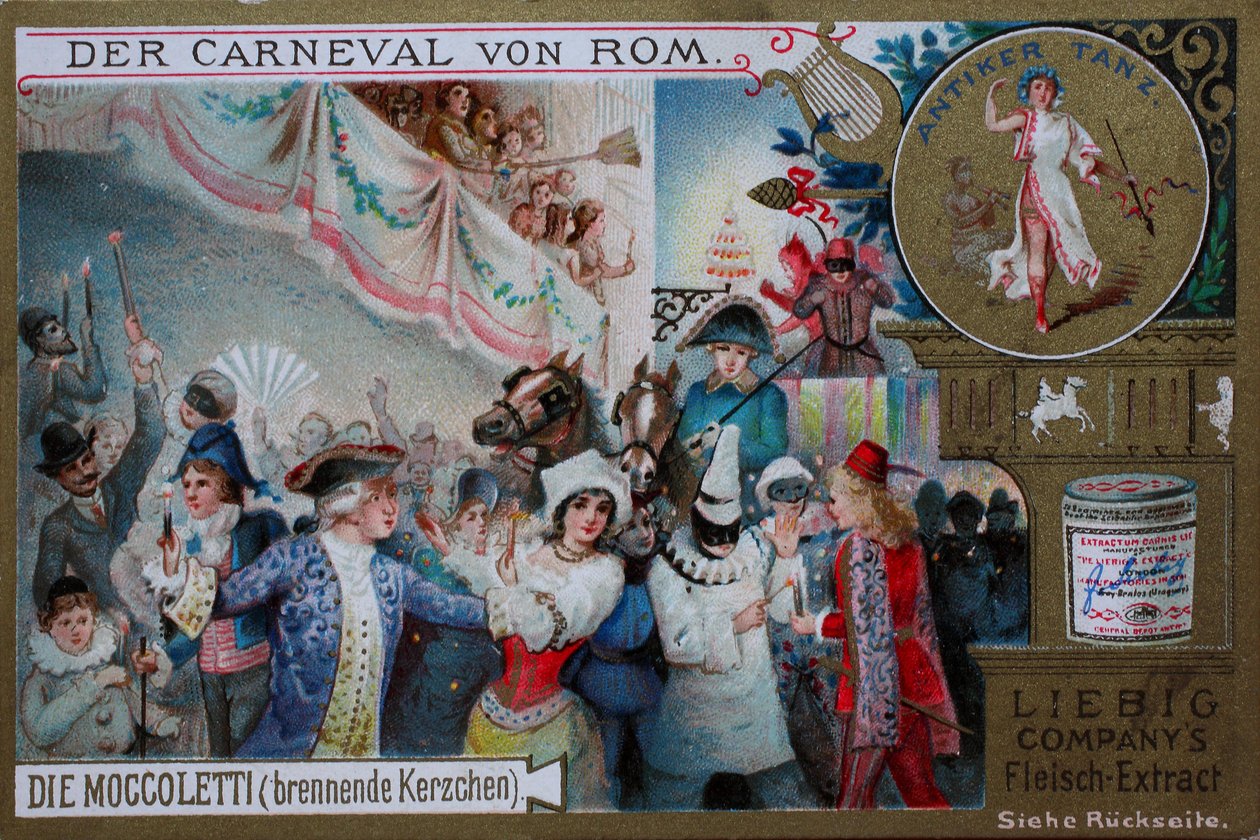 Verzamelaarsplaatjeserie Het Carnaval van Rome, de Moccoletti, brandende kaarsen door Unknown artist