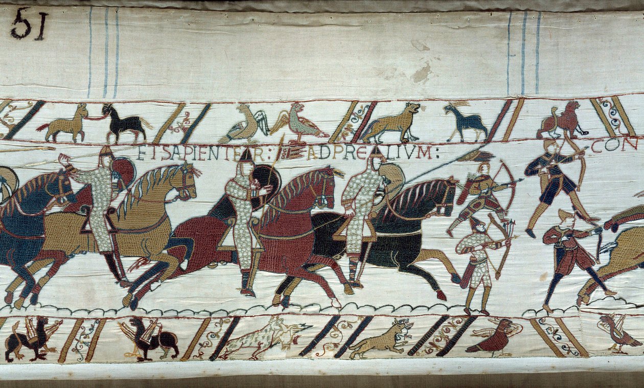 Verovering van Engeland door de hertog van Normandië Willem de Veroveraar (1027-1087) in 1066: het begin van de Slag bij Hastings (detail) door Unknown artist