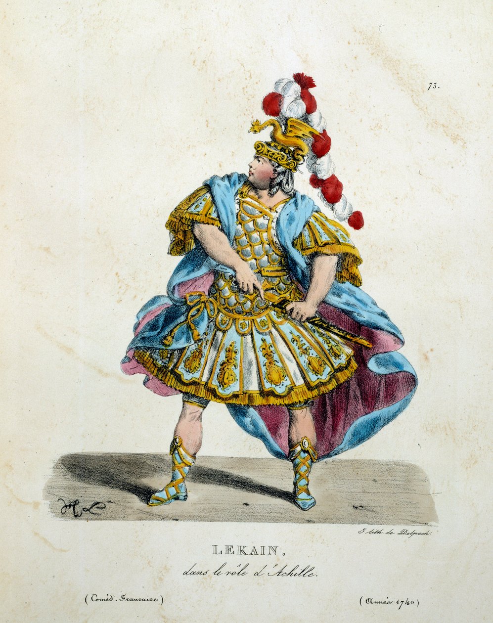 Kostuum door Lekain (Henri Louis Cain (Henri-Louis Le Kain) (1729-1778) in de rol van Achilles in 1740. Frans komedietheater kostuum door Hippolyte Lecomte (1781-1857) door Unknown artist