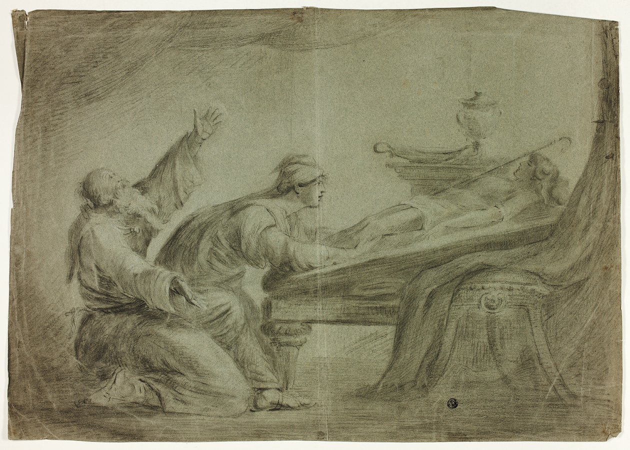 Koppel in Antieke Kleding, Rouwend om Dode Zoon door Unknown artist
