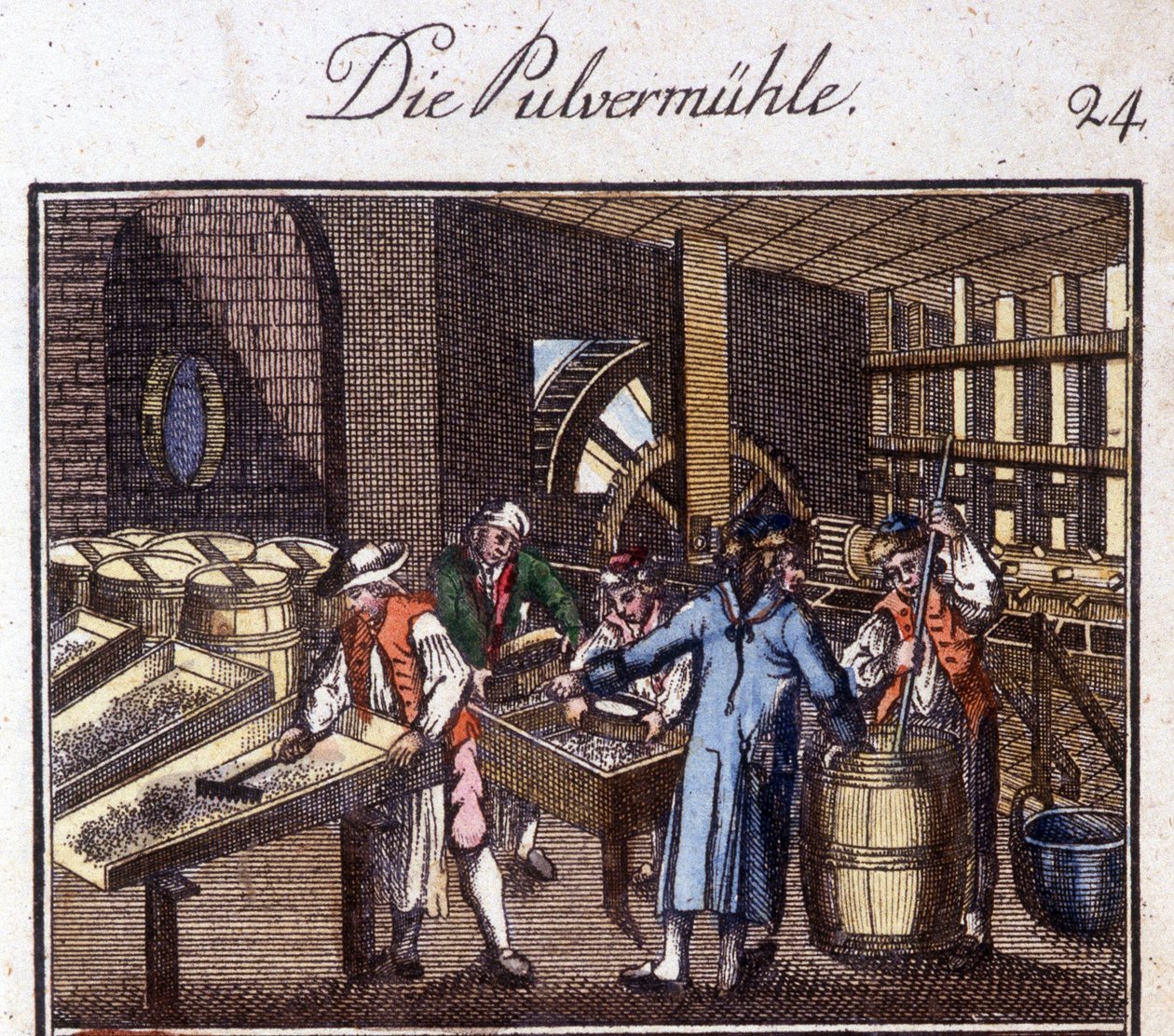 Ambachten: de poedermaker in zijn werkplaats. In 
