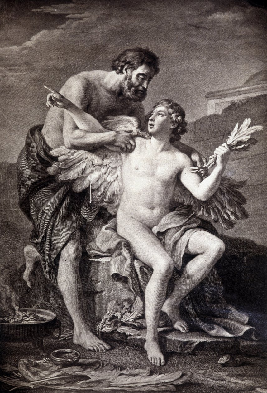 Daedalus en Icarus. 19e-eeuwse gravure. door Unknown artist