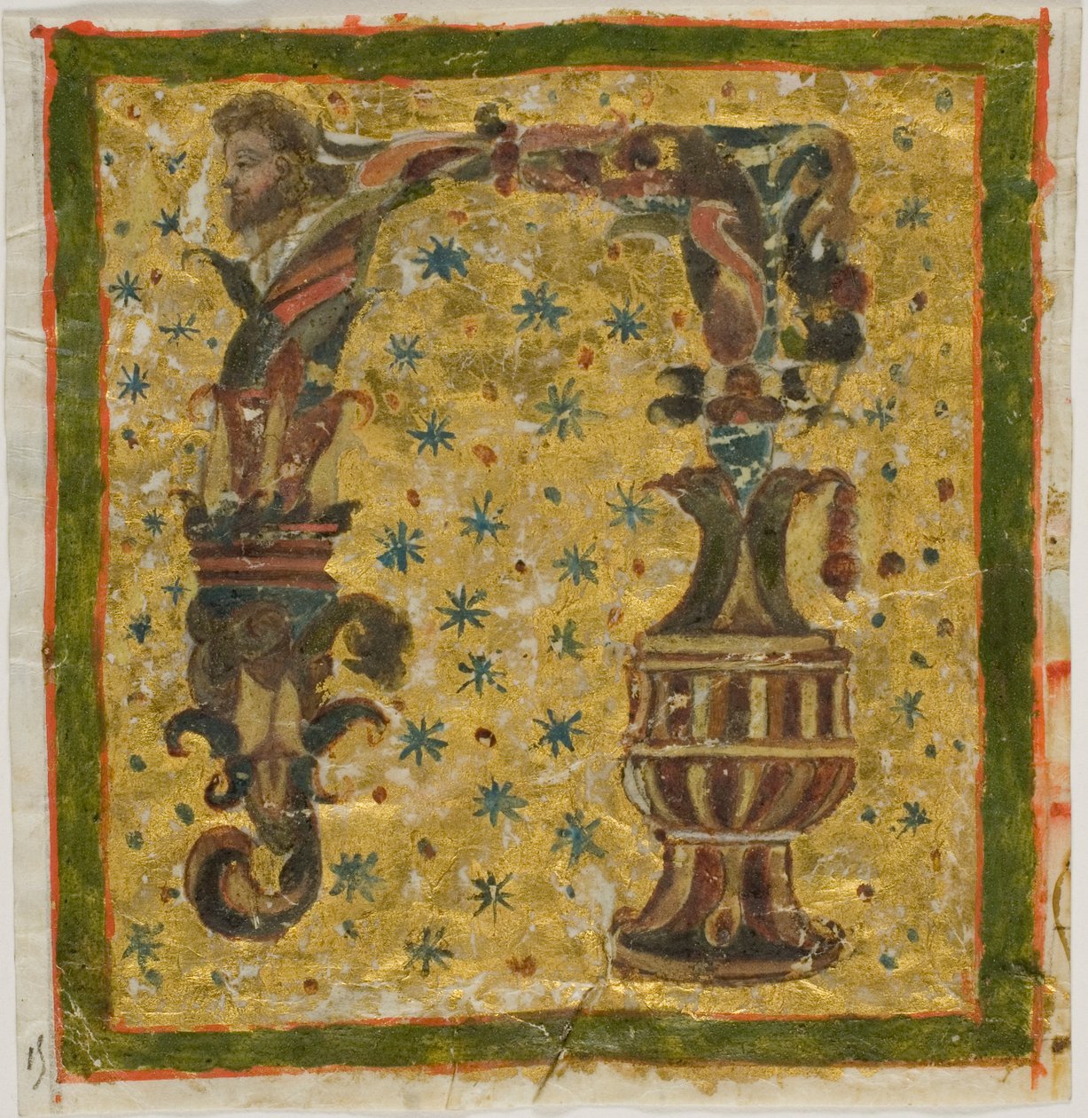Versierde Initiaal "N" met Terme (of Grotesque) en Urn uit een Manuscript door Unknown artist