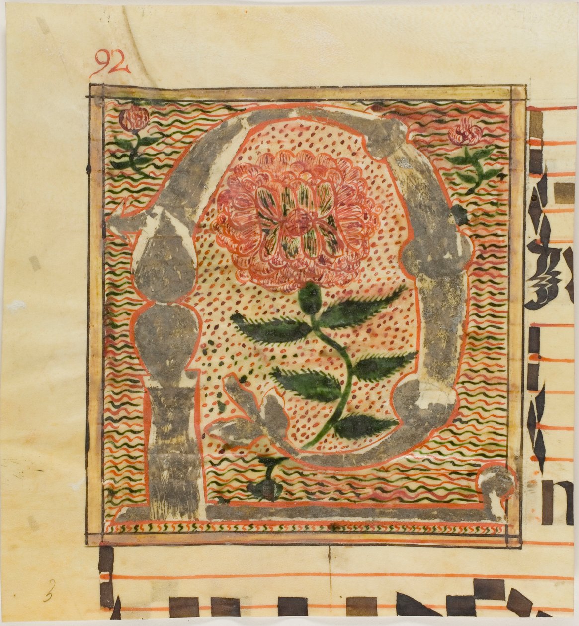 Versierde initiaal "P" met rozen uit een manuscript door Unknown artist