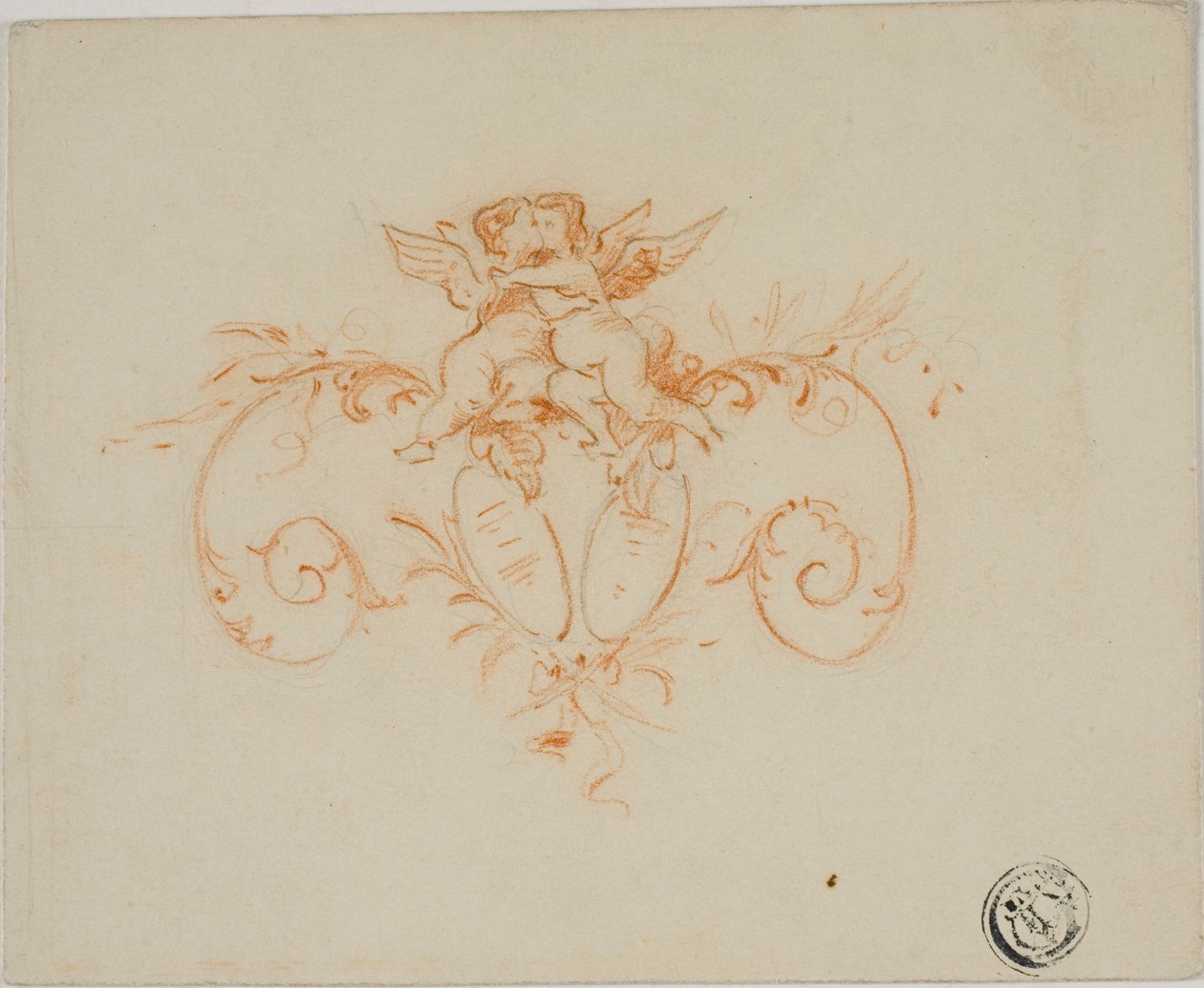 Decoratieve rollen met twee amoretti door Unknown artist