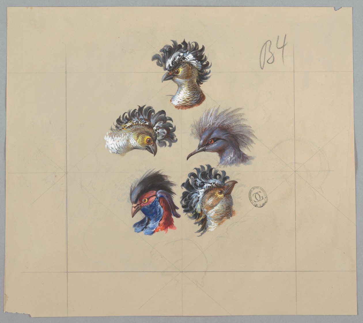 Ontwerp voor behang en textiel: Vogels door Unknown artist