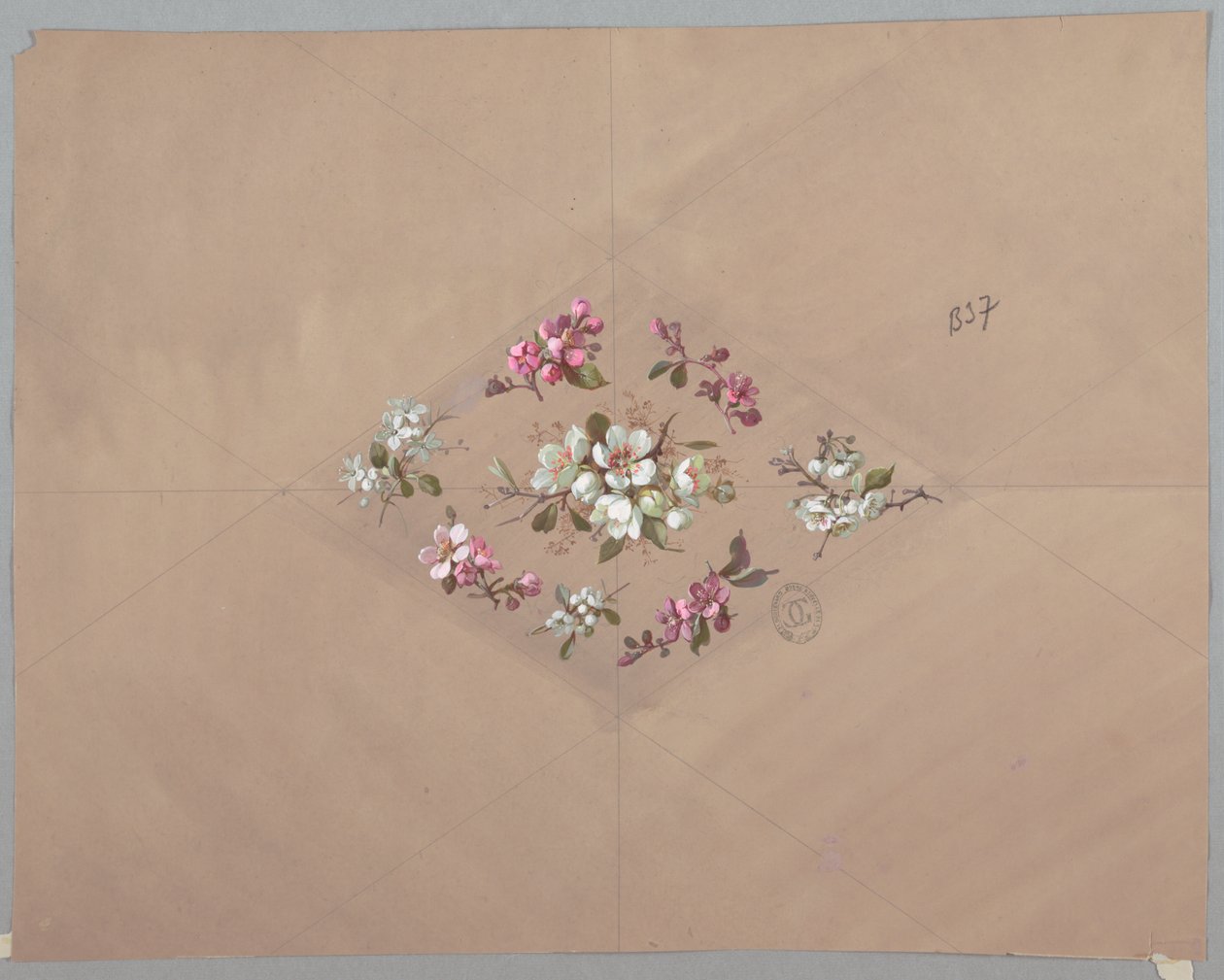 Ontwerp voor behang en textiel: Bloemen door Unknown artist