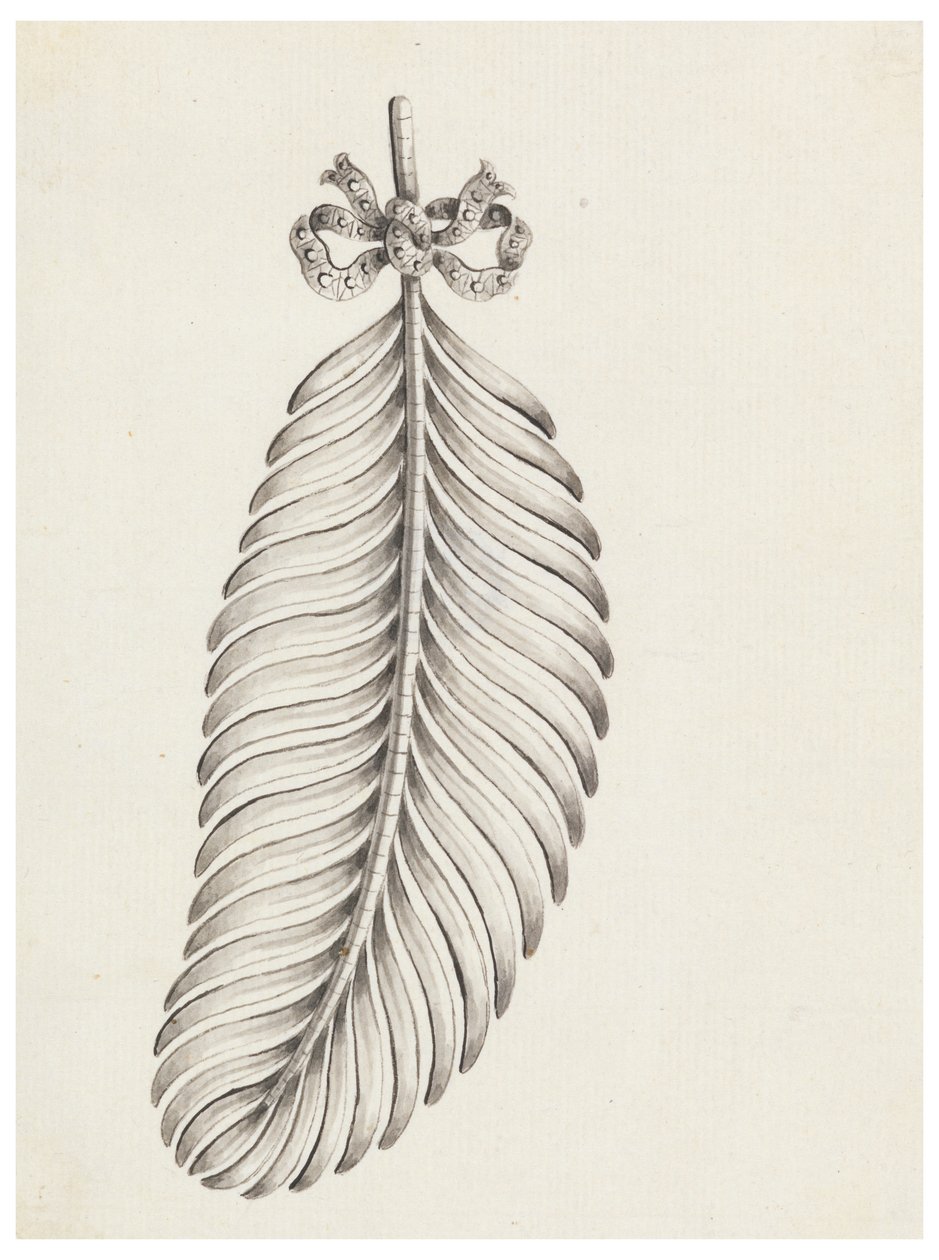 Ontwerp voor een broche in de vorm van een veer door Unknown artist
