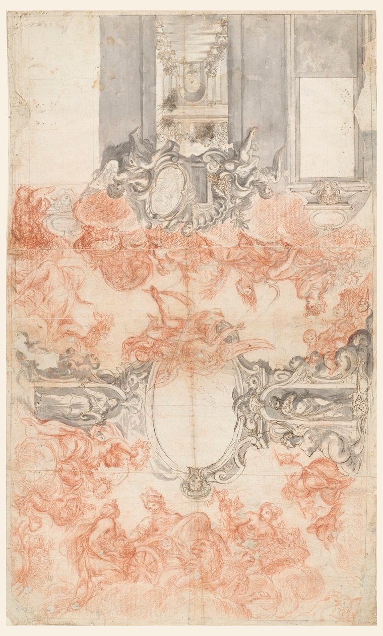 Ontwerp voor een Beschilderd Plafond en de Decoratie van een Korte Muur die de Seizoenen Illustreert door Unknown artist