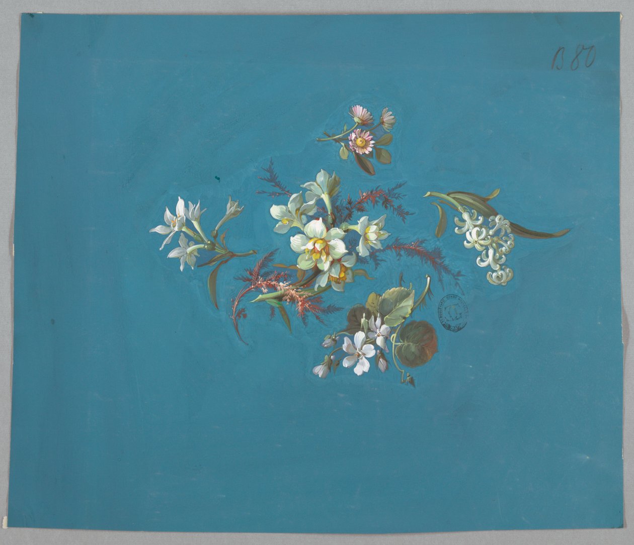 Ontwerp voor behang en textiel, bloemen door Unknown artist