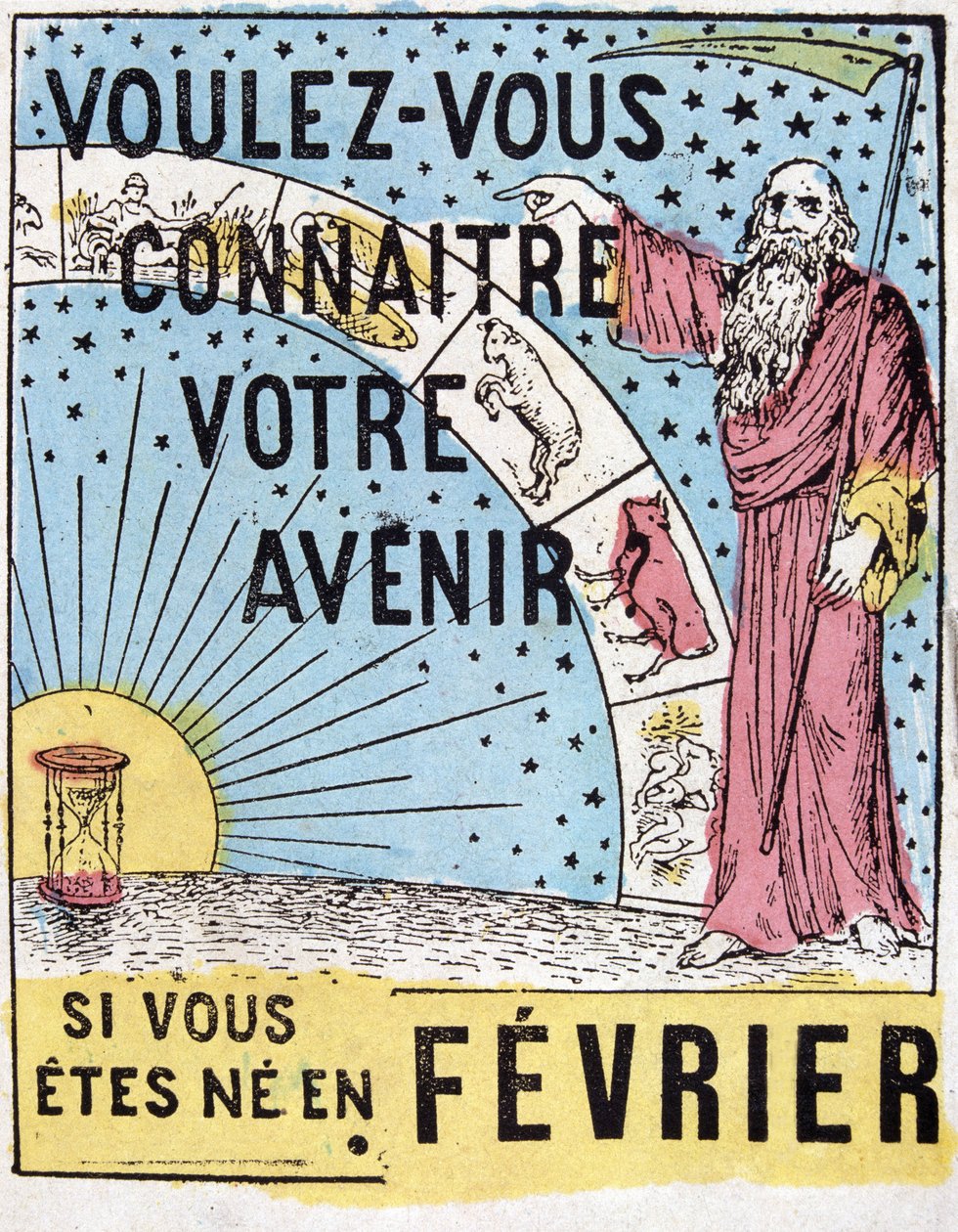 Wil je je toekomst weten? : Nostradamus. 19e-eeuws astrologisch reclame-etiket door Unknown artist