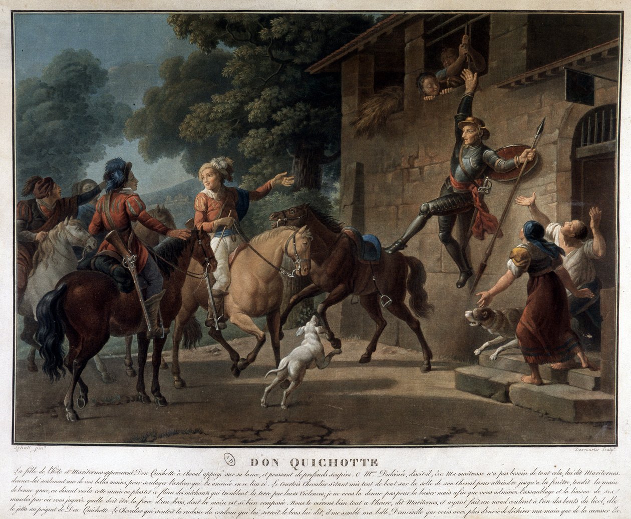 Don Quichot rijdend op zijn lans. door Unknown artist