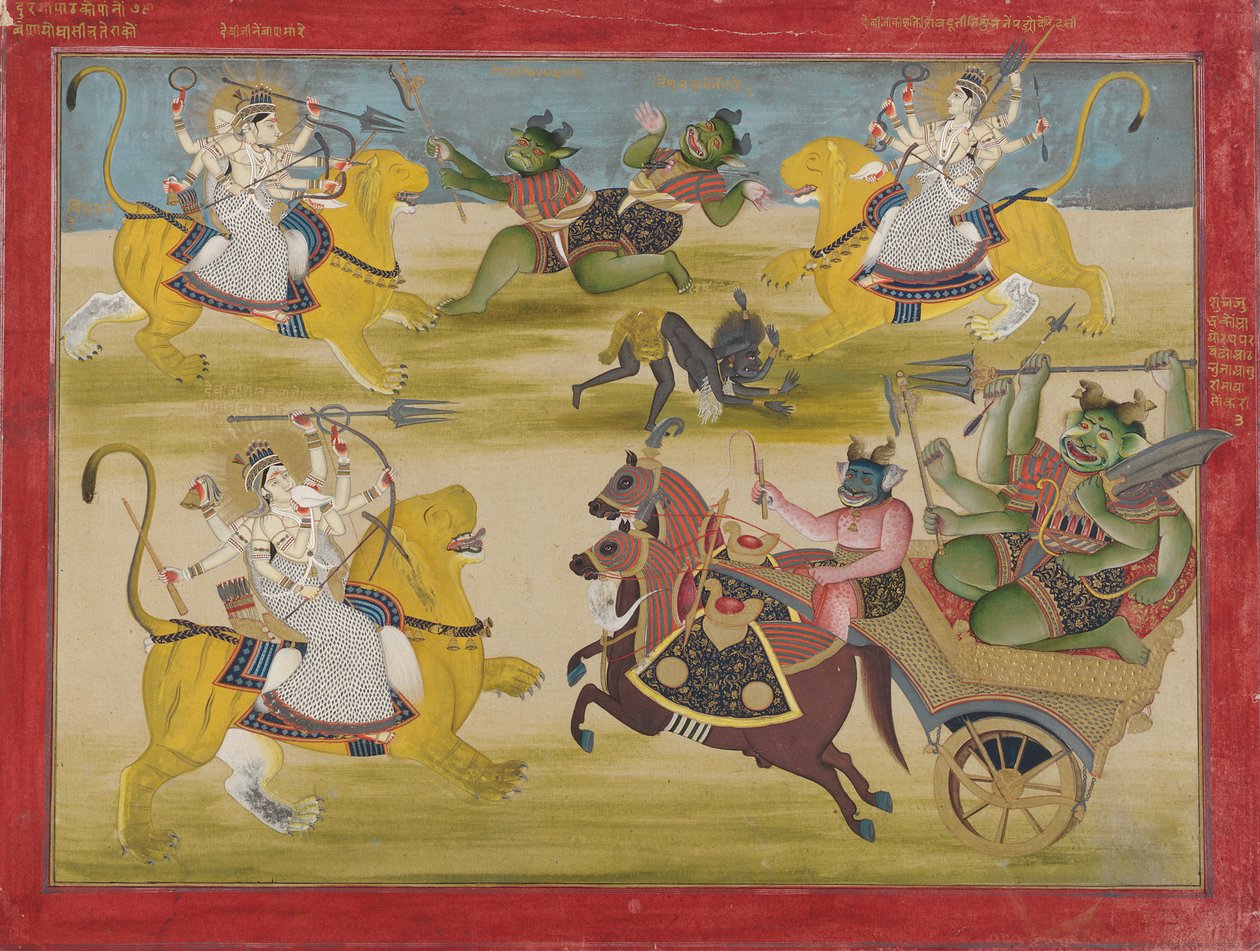 Durga vecht tegen de rakshasa