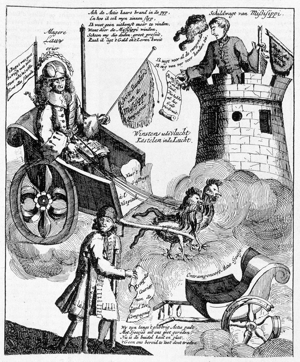 Nederlandse satirische prent tegen John Law (1671-1729), over de Mississippi-zaak door Unknown artist