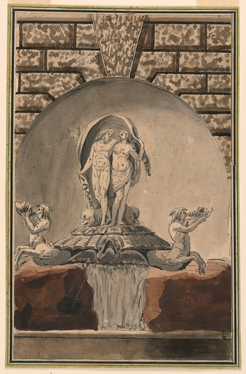 Elevatie van een fontein door Unknown artist