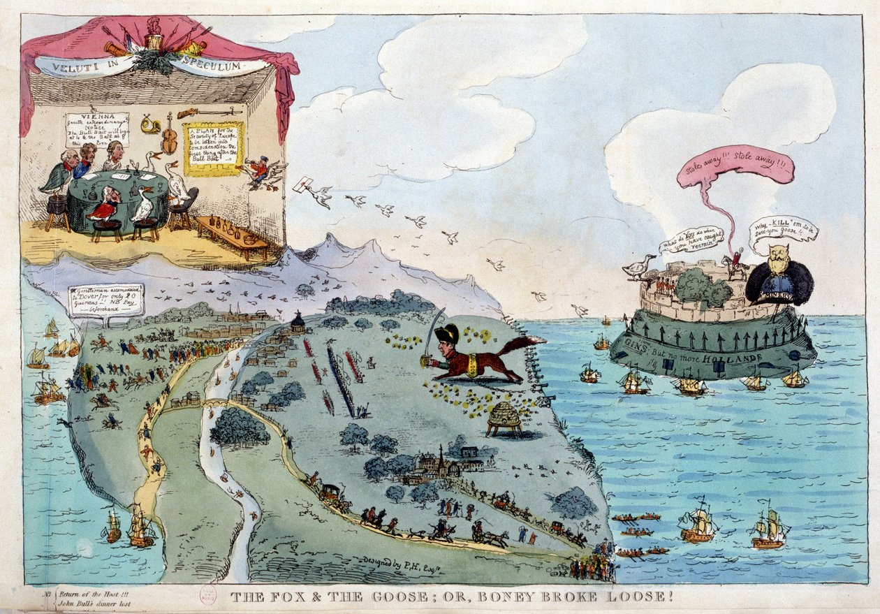 Engelse cartoon over Napoleon Bonaparte - in Napoleon I, karikaturen, dummy collectie. 1814 - 1815. B.H.V.P. door Unknown artist