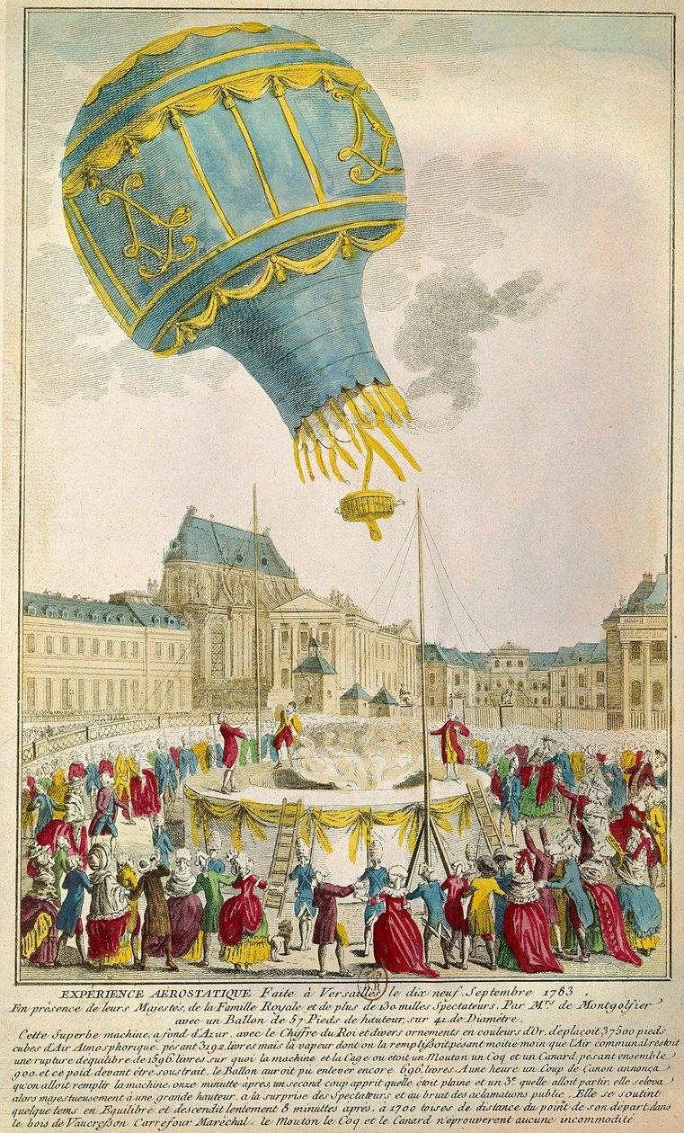 Experiment van de gebroeders Montgolfier op 19/09/1783 in Versailles door Unknown artist