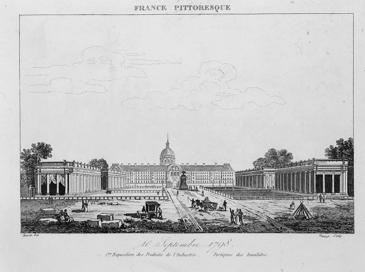 Eerste tentoonstelling van industriële producten: Portiek des Invalides, 10 september door Unknown artist