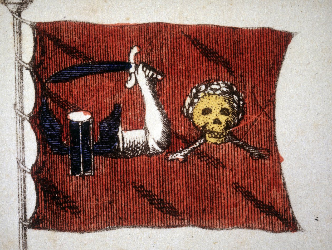 Vlag van de barbaarse piraten, gravure eind 18e eeuw. door Unknown artist