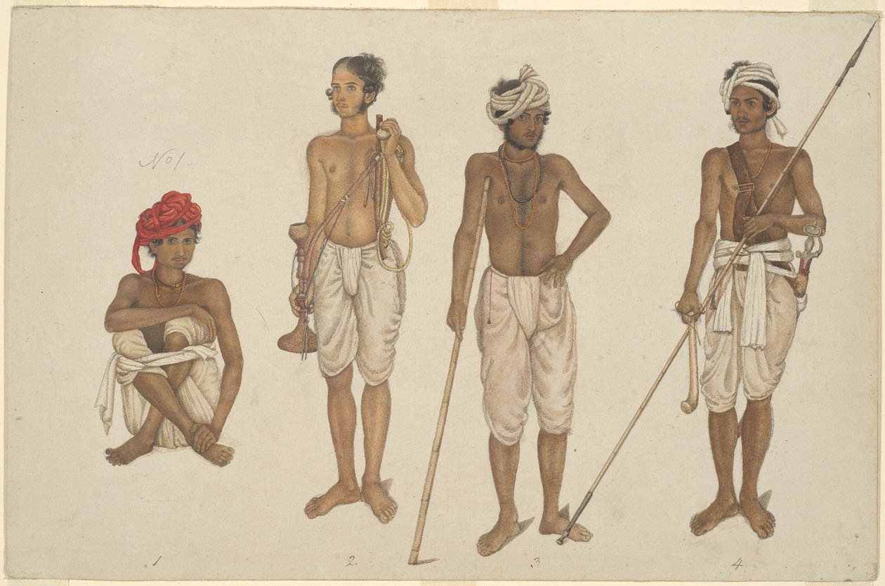 Vier rekruten in witte Dhoti