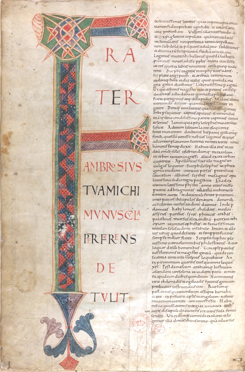 Frater Ambrosius michi munuscula perferens. Capulettera van de opdrachtbrief van de heilige Hiëronymus door Unknown artist