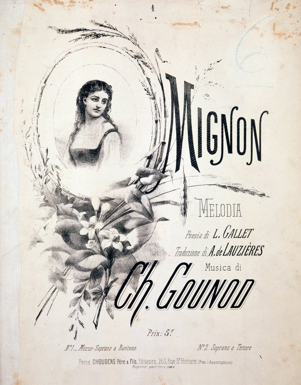Frontispice van Mignon, melodie door Charles Gounod (19e eeuw) door Unknown artist