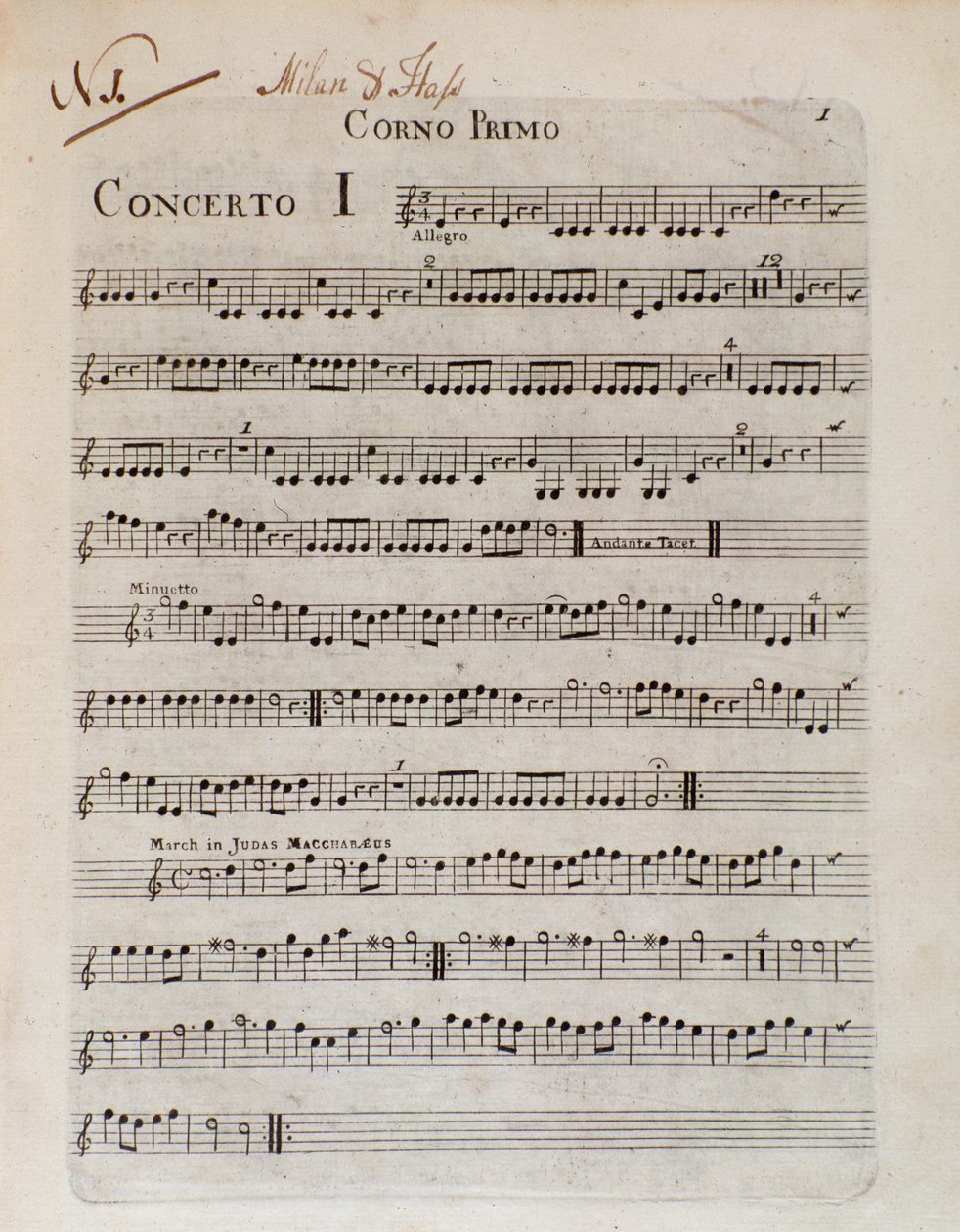 Frontispice van de partituur van Zes concerten in 8 delen door G B Sammartini en J A Hasse door Unknown artist