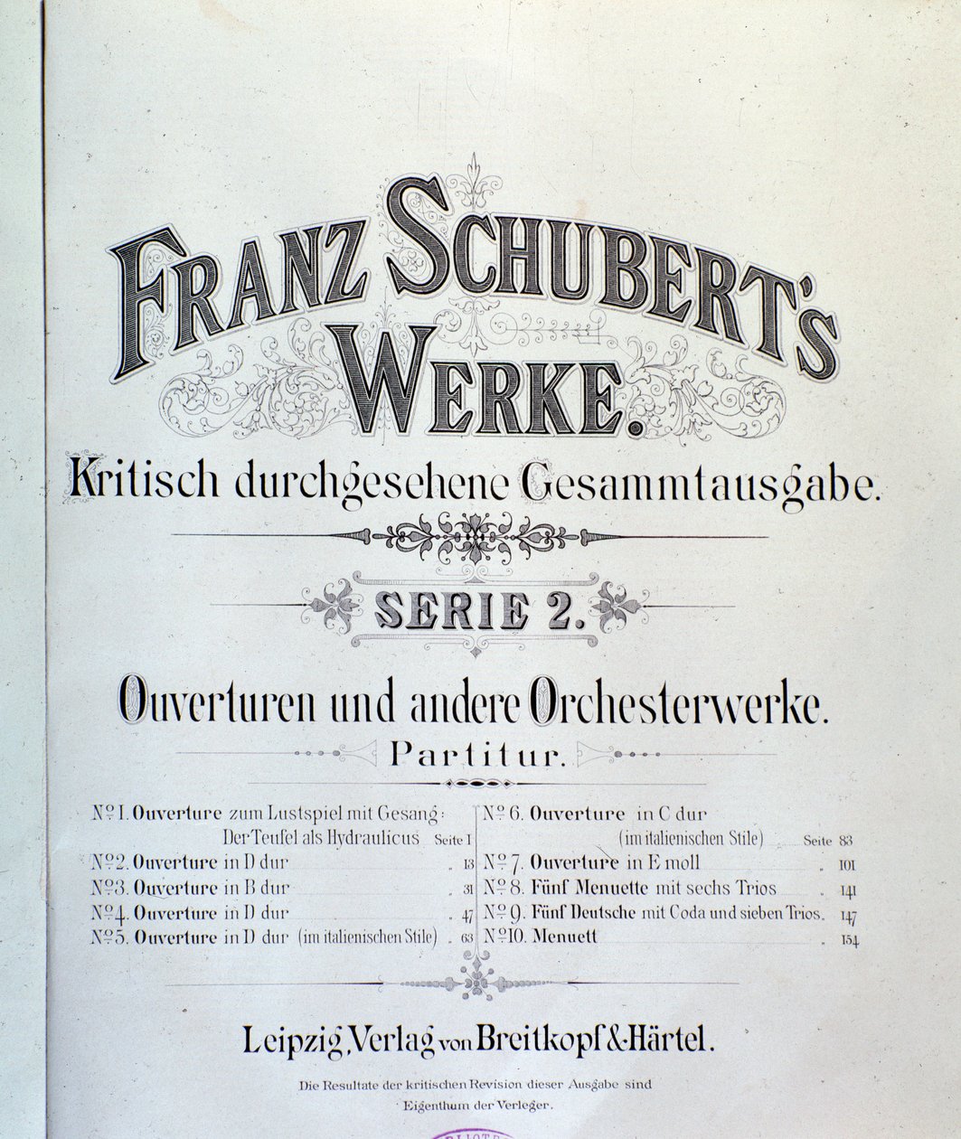 Frontispice van bladmuziek van diverse ouvertures door Franz Schubert door Unknown artist