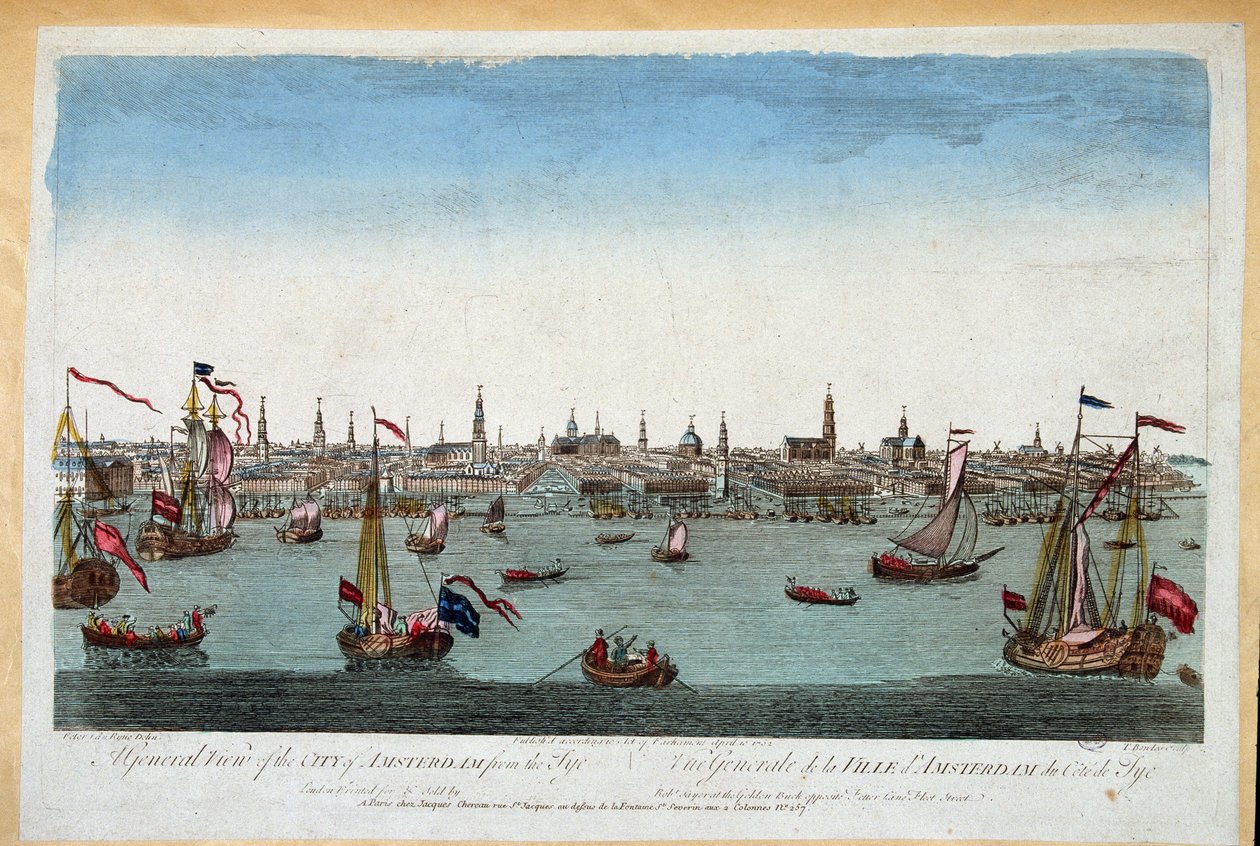 Algemeen uitzicht op Amsterdam vanaf de zee 18e eeuw (gravure) door Unknown artist