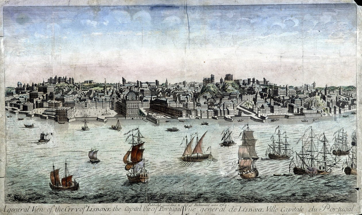 Algemeen overzicht van Lissabon, hoofdstad van Portugal - gravure door Unknown artist