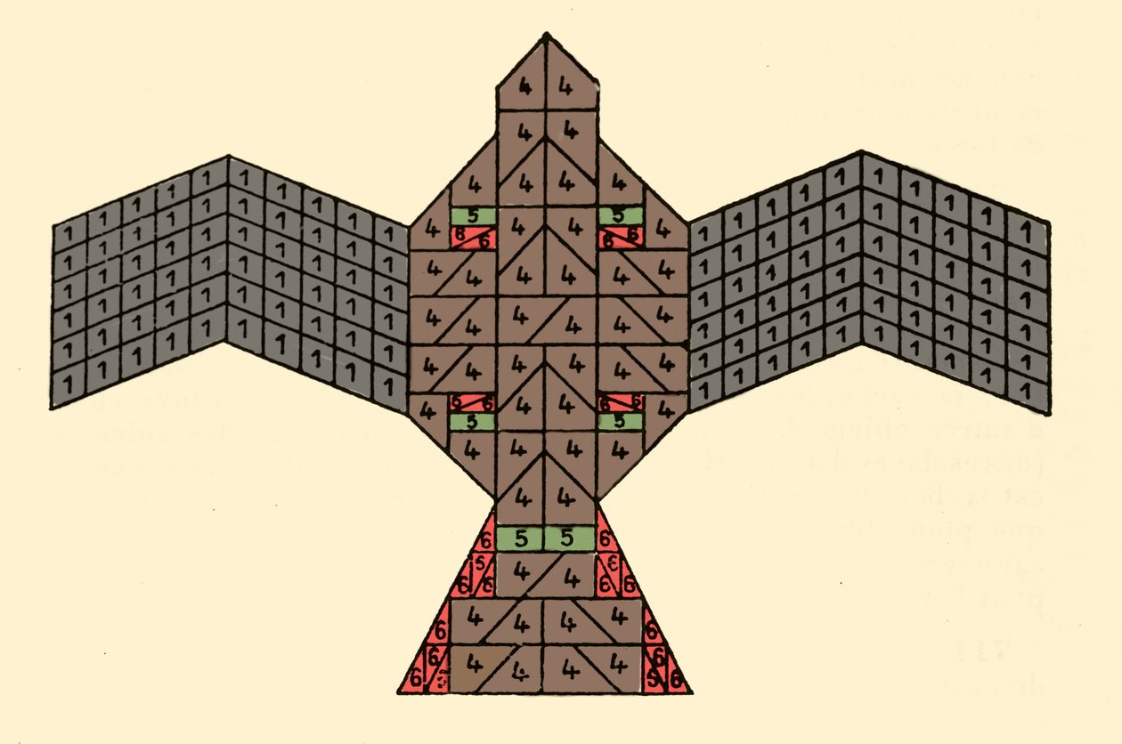 Geometrie van de Sulbasutras: plan van het vuuraltaar in de vorm van een valk door Unknown artist