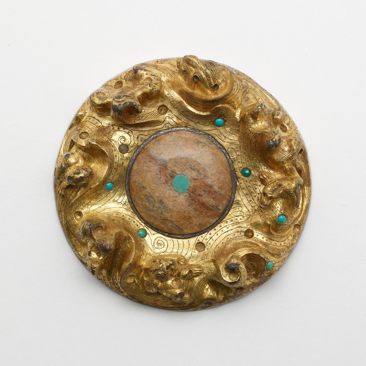 Vergulde Bronzen Plaque met Dieren in een Landschap door Unknown artist