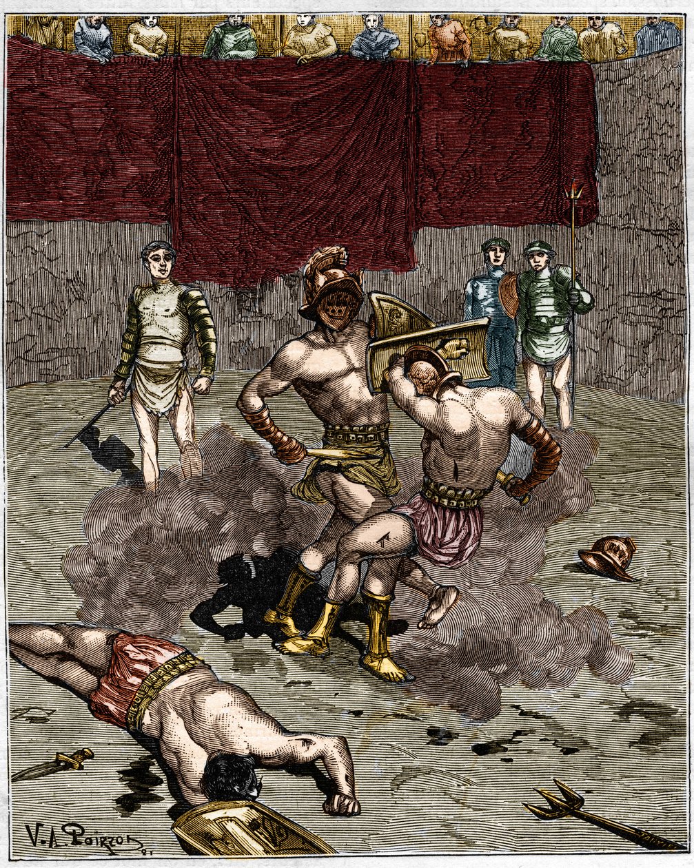 Gladiatorengevecht. Gravure uit de 19e eeuw. door Unknown artist