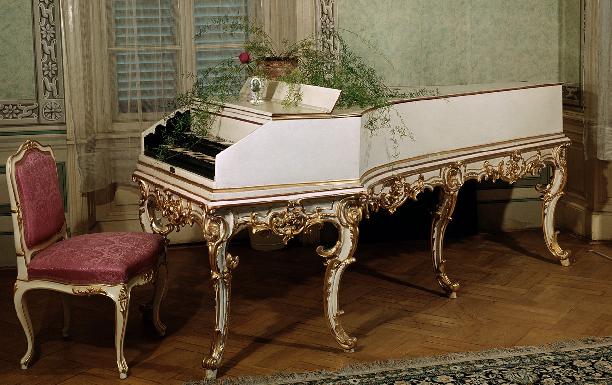Klavecimbel van de Oostenrijkse componist Wolfgang Amadeus Mozart (1756-1791) 18e eeuw Praag, Mozarteum museum door Unknown artist