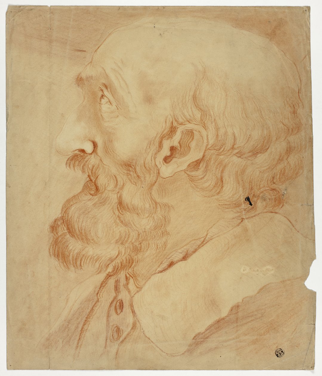 Hoofd van man met baard in profiel door Unknown artist