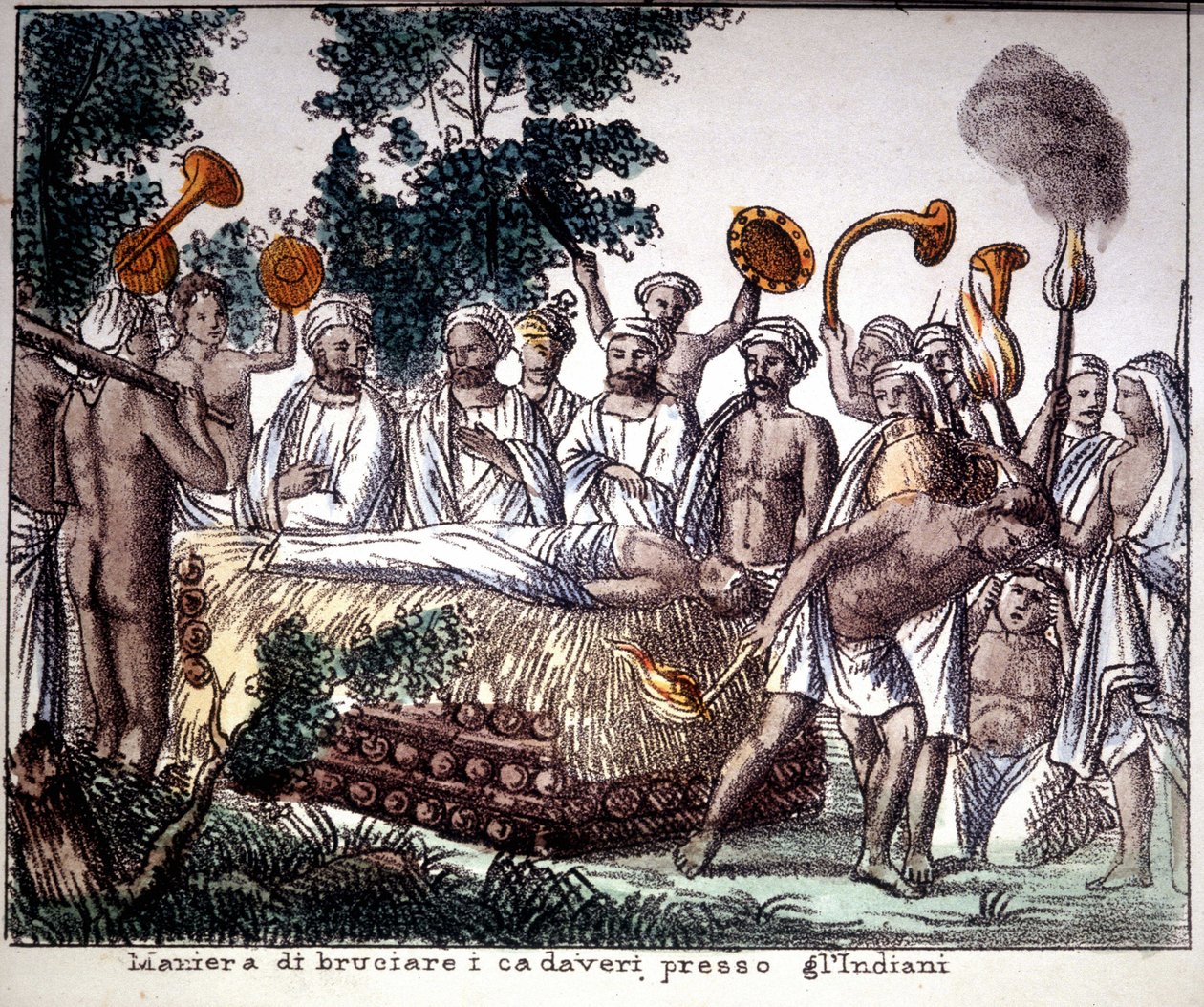 Hindoeïsme: crematie scène. Privécollectie door Unknown artist